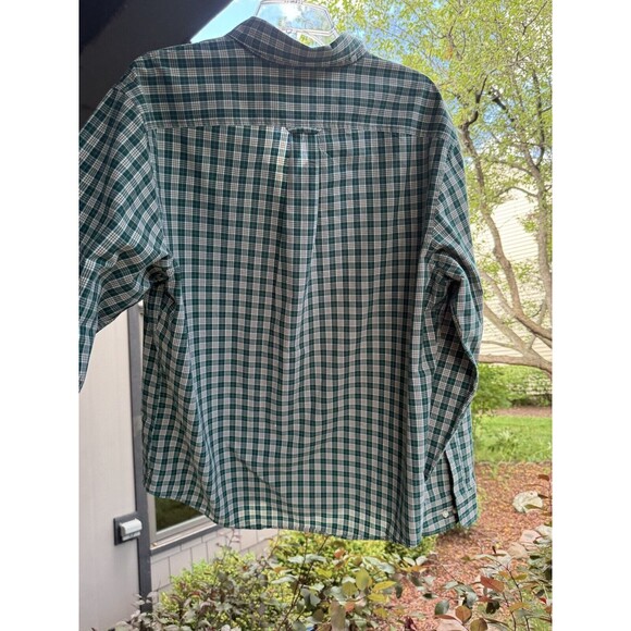 Land’s End Button Up Shirt Men's Large 16-16 1/2 Green Plaid With Pocket - Picture 2 of 7